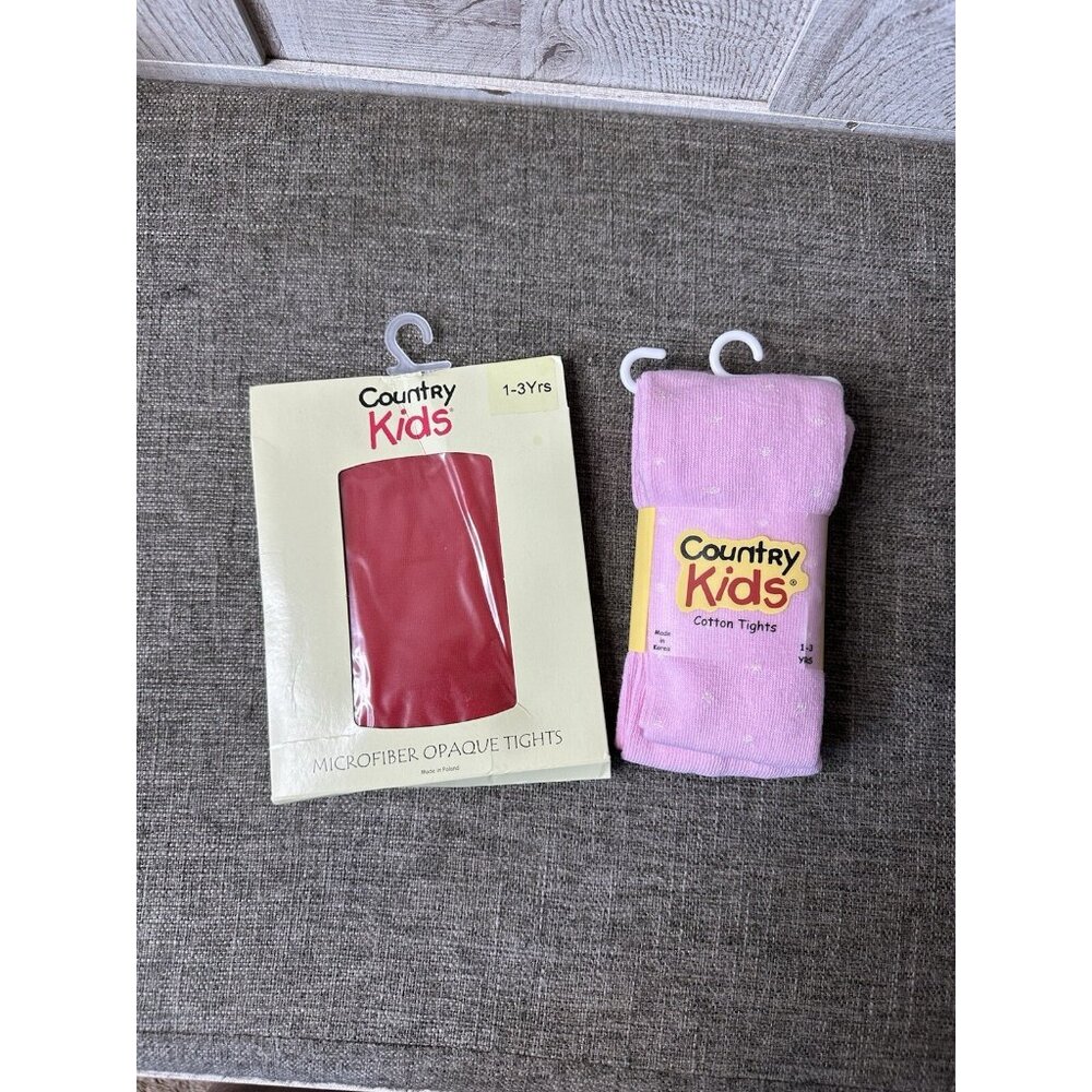 Country Kids Microfiber Opaque Red & Cotton Tights Pink Little Girls Size 1-3 Yr